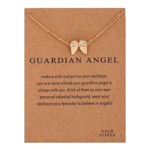 GOLD PLATED GUARDIAN ANGEL WINGS PENDANT NECKLACE WITH INSPIRATIONAL CARD